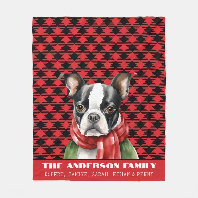Manta Polar Navidades de escúfalo de la familia Boston Terrier (Anverso)