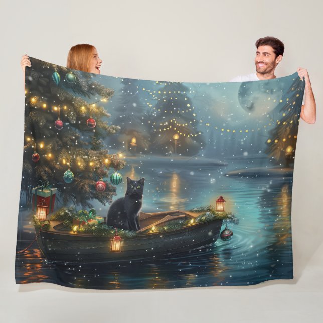 Manta Polar Navidades de gato negro disfrutan de la fiesta (In situ)