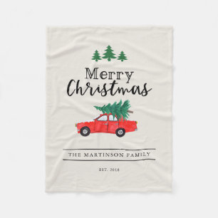 Manta Polar Navidades de granjas   Árbol en el coche rojo