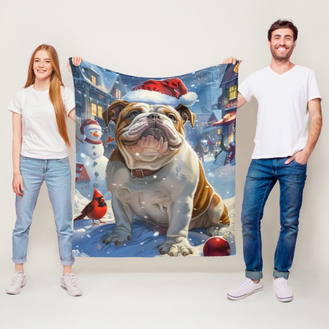 Manta Polar Navidades de invierno Bulldog inglés disfrutan (In situ)