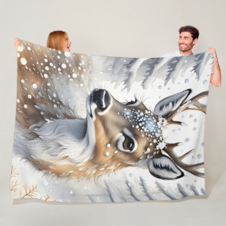 Manta Polar Navidades de invierno de Woodland Watercolor Deer