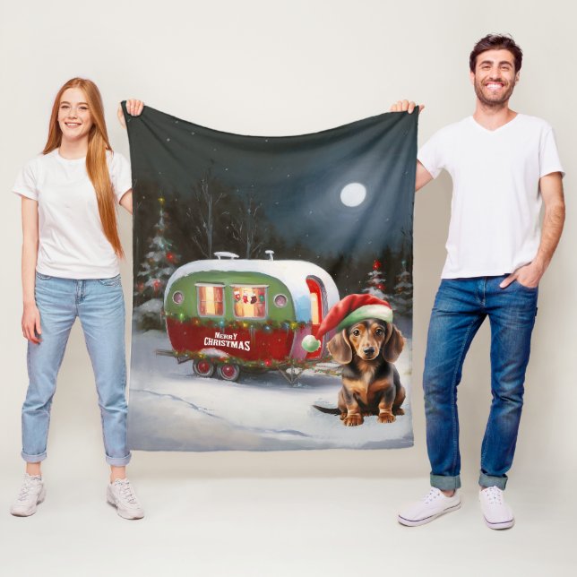 Manta Polar Navidades de la Caravana de Invierno de Dachshund (In situ)