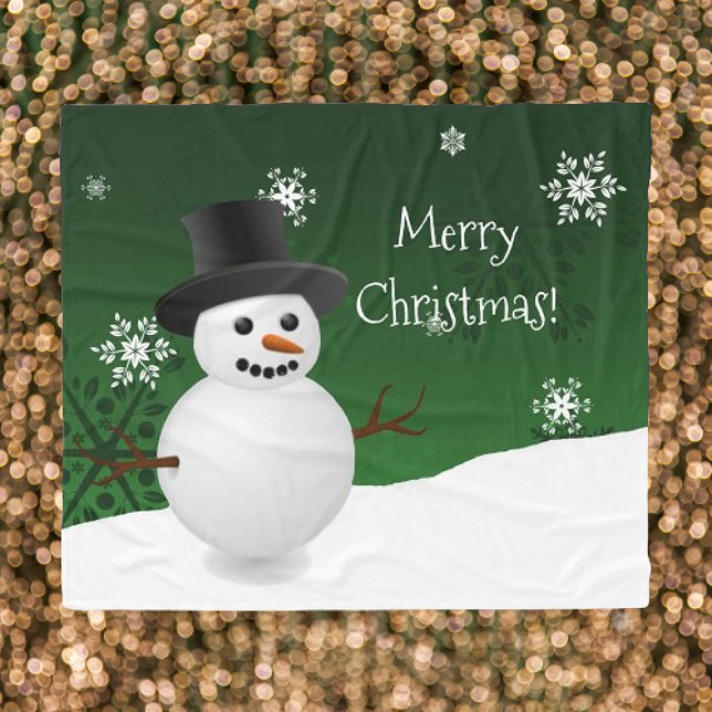 Manta Polar Navidades de la escena de invierno verde Snowman (Green Snowman Winter Scene Christmas Fleece Blanket)