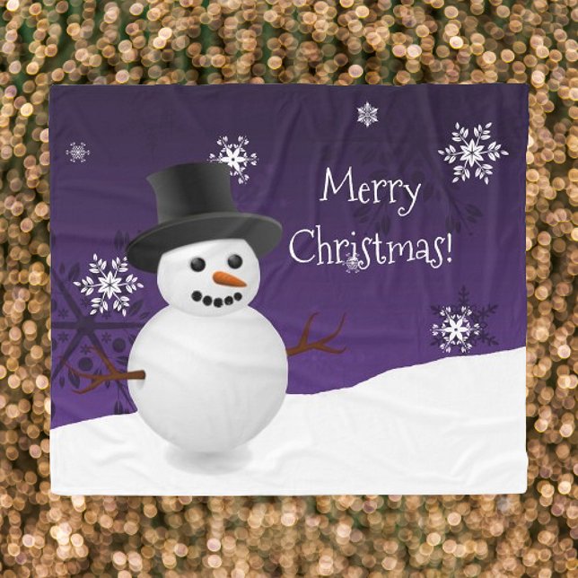 Manta Polar Navidades de la escena invernal Purple Snowman (Purple Snowman Winter Scene Christmas Fleece Blanket)