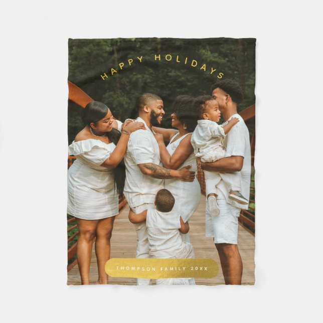 Manta Polar Navidades de la familia Personalizado Dorada Photo (Anverso)