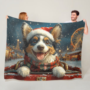 Manta Polar Navidades de la Pascua de Ruedas de Perro Azul Hee