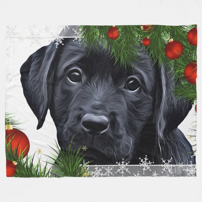Manta Polar Navidades de Labrador Negro (Frente (Horizontal))