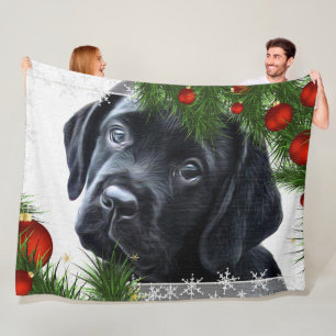 Manta Polar Navidades de Labrador Negro