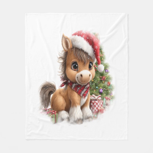 Manta Polar Navidades de las camisetas de caballos Santa Hat (Anverso)