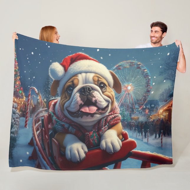 Manta Polar Navidades de montaña rusa de bulldog (In situ)