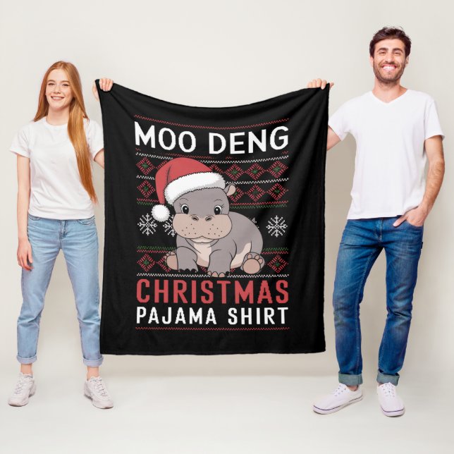 Manta Polar Navidades de Moo Deng Familia Pajama (In situ)