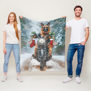 Manta Polar Navidades de motocicleta de Pastor Alemán