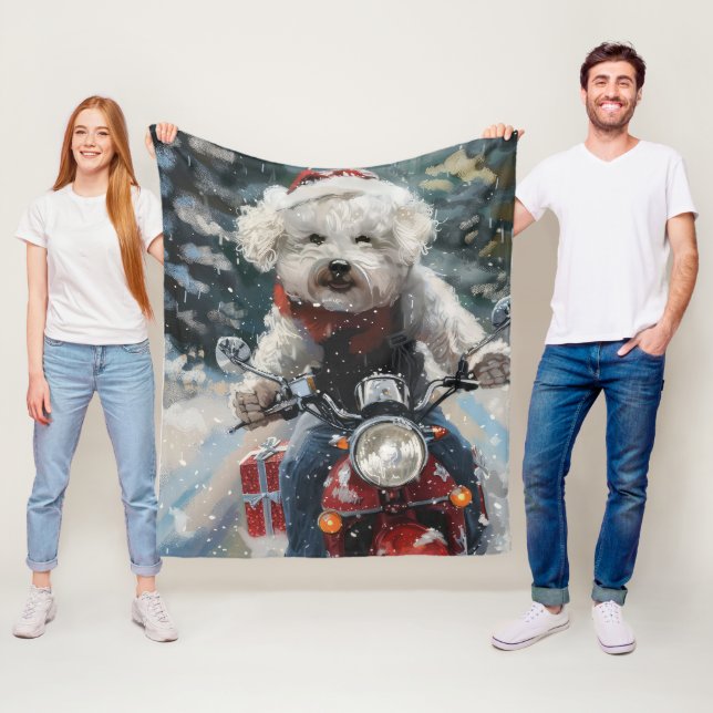 Manta Polar Navidades de motocicletas Bichon Frise Dog Riding (In situ)