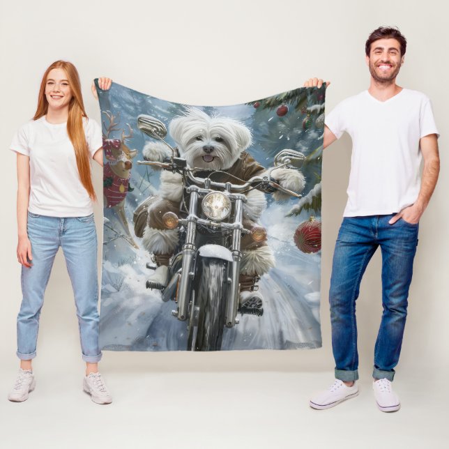 Manta Polar Navidades de motocicletas Coton De Tulear (In situ)