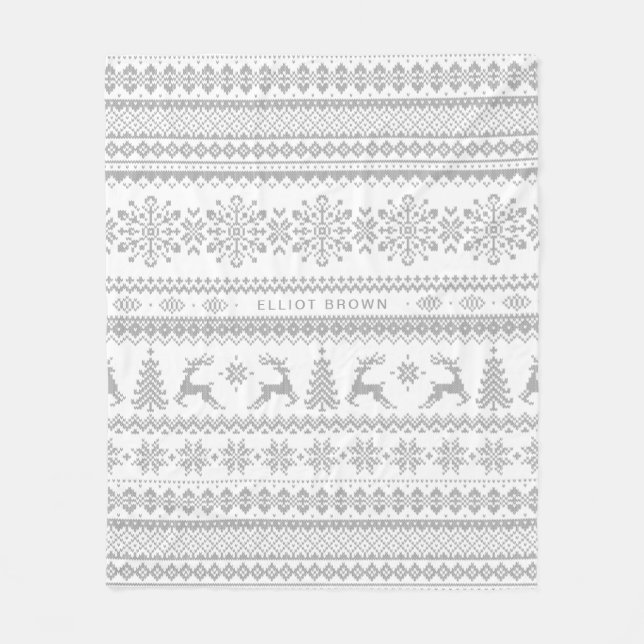 Manta Polar Navidades De Nombre Gris Y Blanco Personalizados S (Anverso)