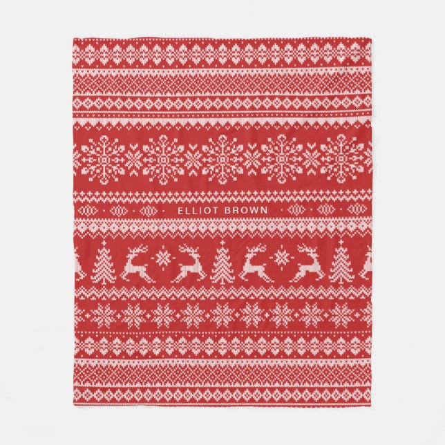 Manta Polar Navidades De Nombre Personalizados Rojo Y Blanco S (Anverso)