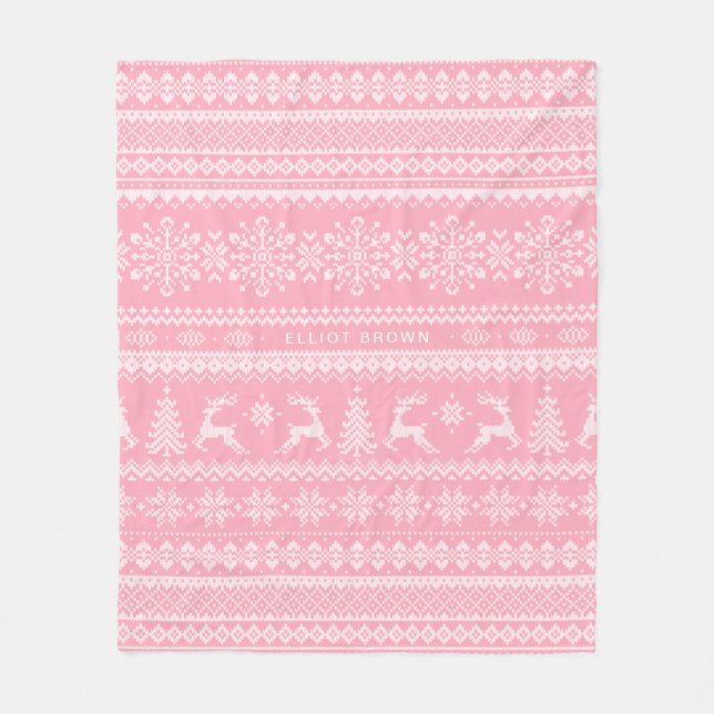 Manta Polar Navidades De Nombre Personalizados Rosa Y Blanco S (Anverso)