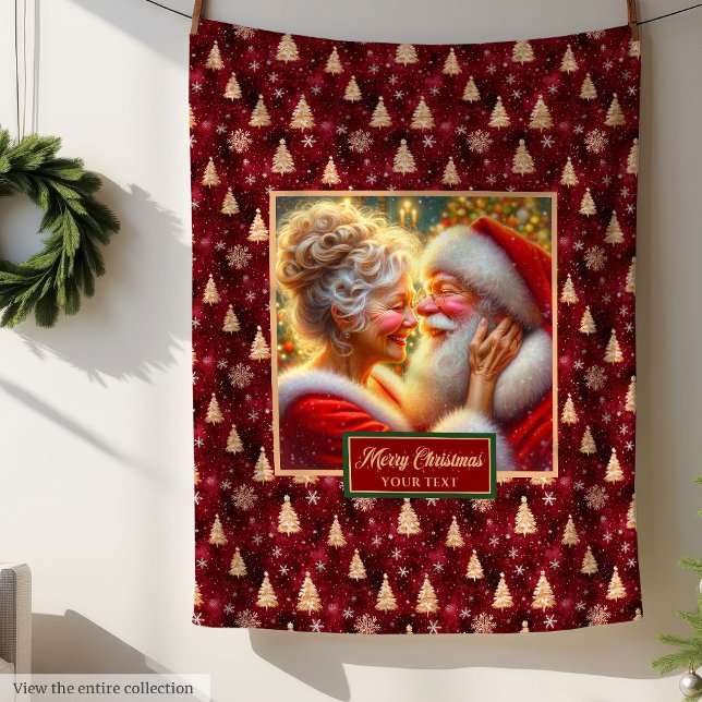 Manta Polar Navidades de oro de Borgoña Santa (Holiday Blanket Cozy Burgundy Gold Christmas Santa Design)