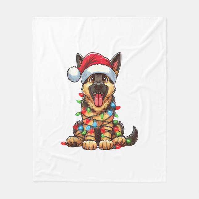 Manta Polar Navidades de pastores alemanes iluminan Santa Hat  (Anverso)