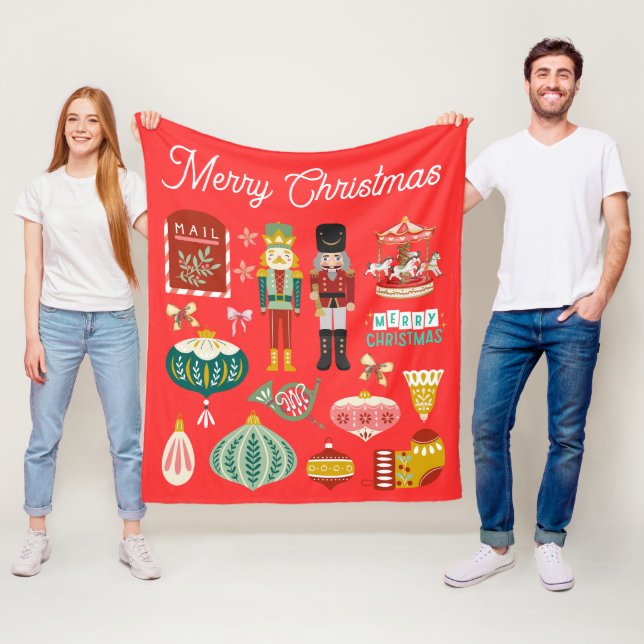 Manta Polar Navidades de patrones de nutcracker festivos Red (In situ)