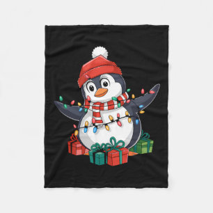 Manta Polar Navidades de Penguin Santa Lights - Penguin Lover