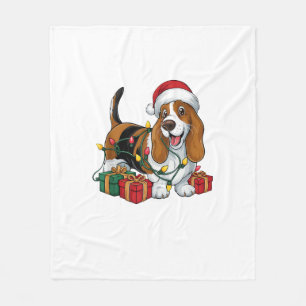 Manta Polar Navidades de perras de Santa Hat Basset Hound