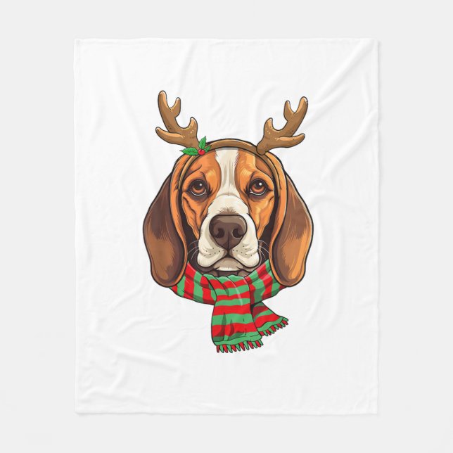 Manta Polar Navidades de Perro Beagle renos Santa Hat Gracioso (Anverso)