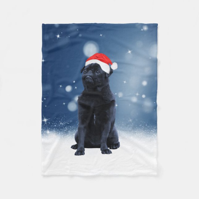 Manta Polar Navidades de perro de cerdo negro de Santa Hat est (Anverso)