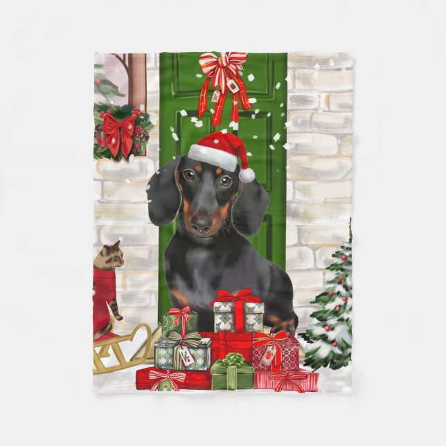 Manta Polar Navidades de perro de Dachshund (Anverso)