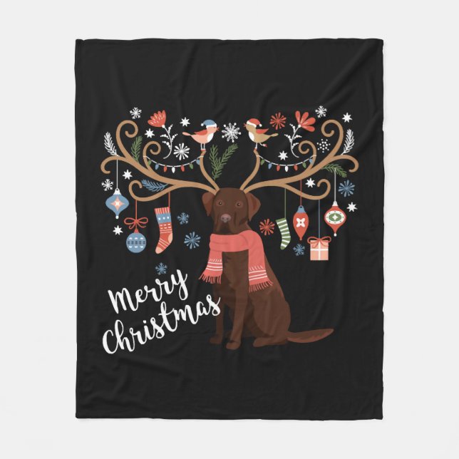 Manta Polar Navidades de perro recuperadores de chocolate (Anverso)