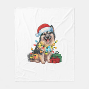 Manta Polar Navidades de Perro Spitz Alemán iluminando Santa H