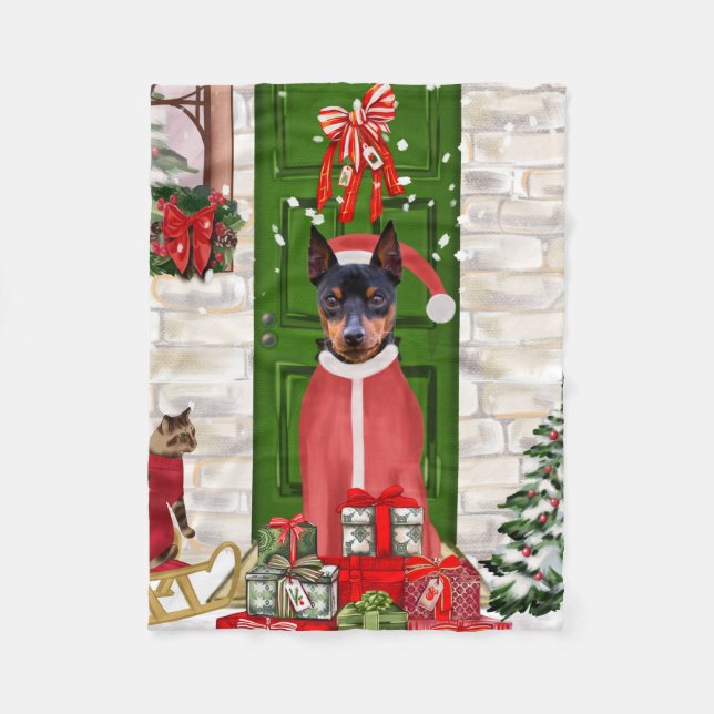 Manta Polar Navidades de Perros de Pinscher en miniatura (Anverso)