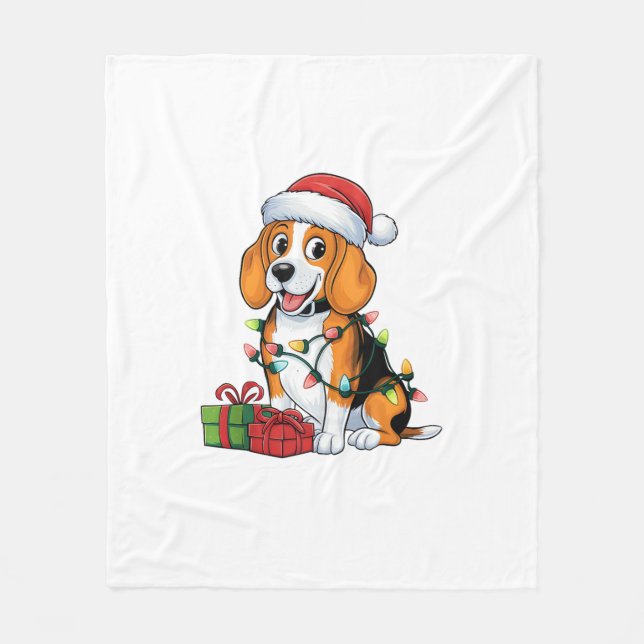 Manta Polar Navidades de Perros de Santa Hat Beagle (Anverso)