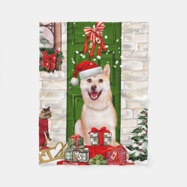 Manta Polar Navidades de Perros de Shiba Inu (Anverso)