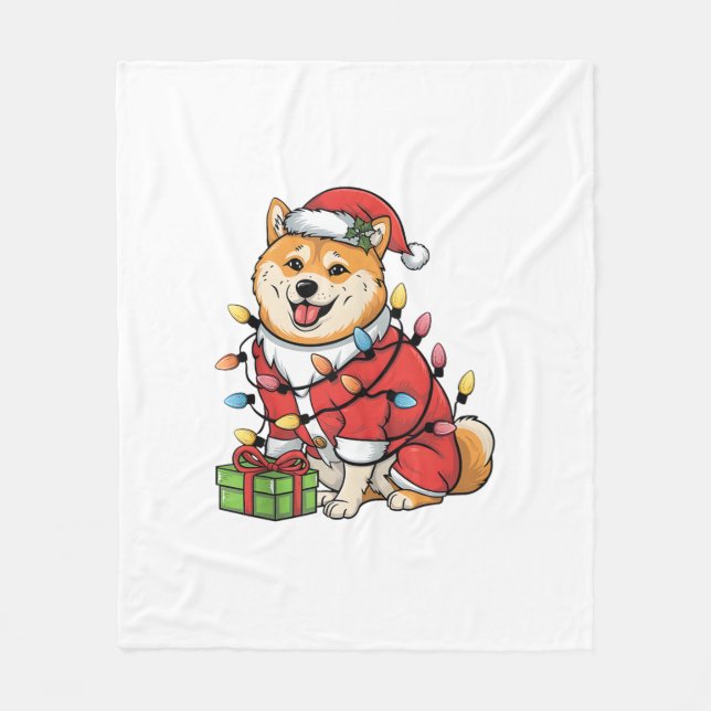 Manta Polar Navidades de perros inu de Santa Shiba (Anverso)