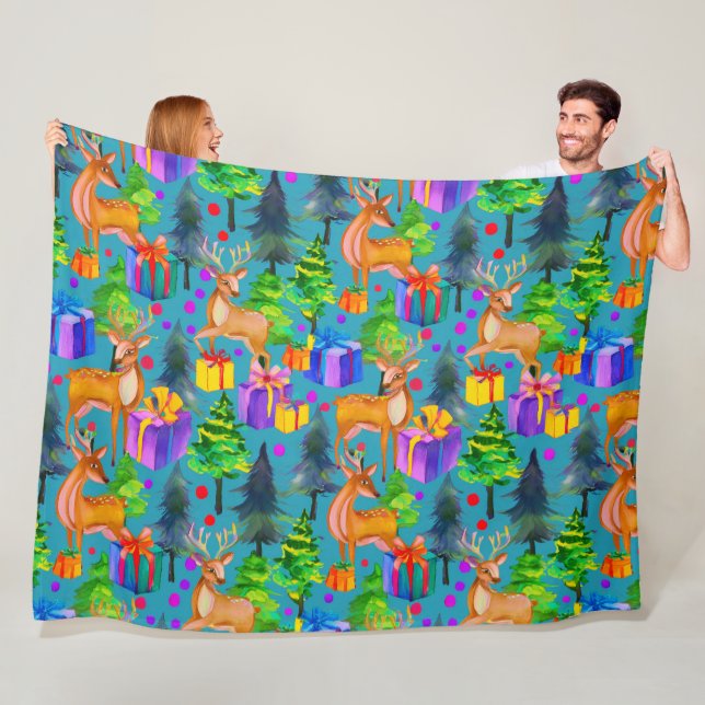 Manta Polar Navidades de pino y ciervo (In situ)