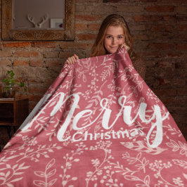 Manta Polar Navidades de plumas florales de frambuesa profunda