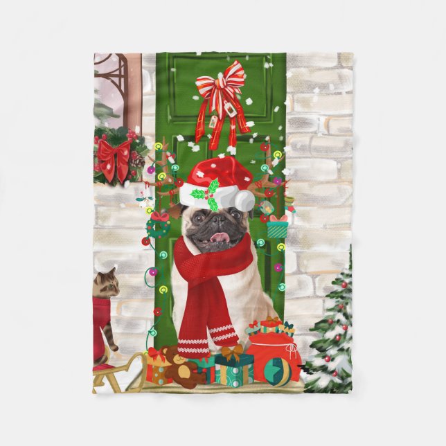 Manta Polar Navidades de pug Dog (Anverso)