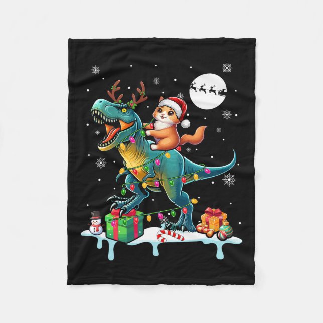 Manta Polar Navidades de reno T-rex de Santa Cat (Anverso)