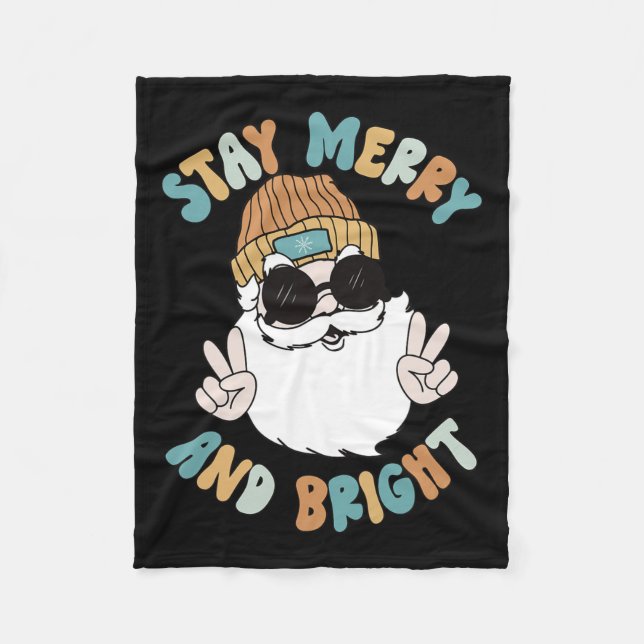 Manta Polar Navidades de Retro Groovy Merry Stay Bright Santa  (Anverso)