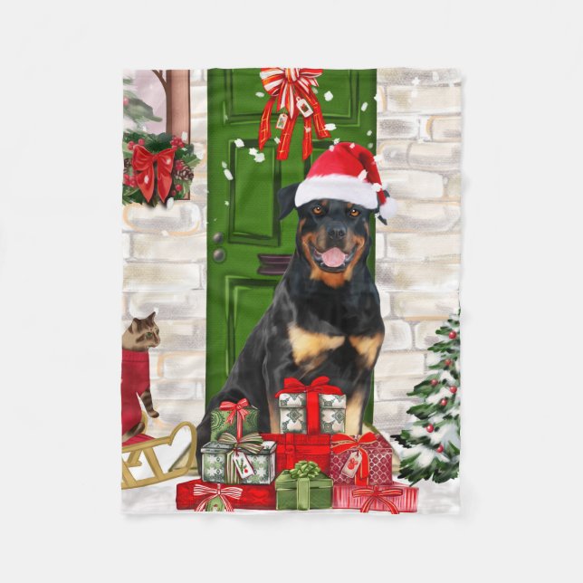 Manta Polar Navidades de Rottweiler Dog (Anverso)