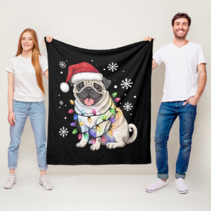 Manta Polar Navidades de Santa Pug alumbran a amante del perro