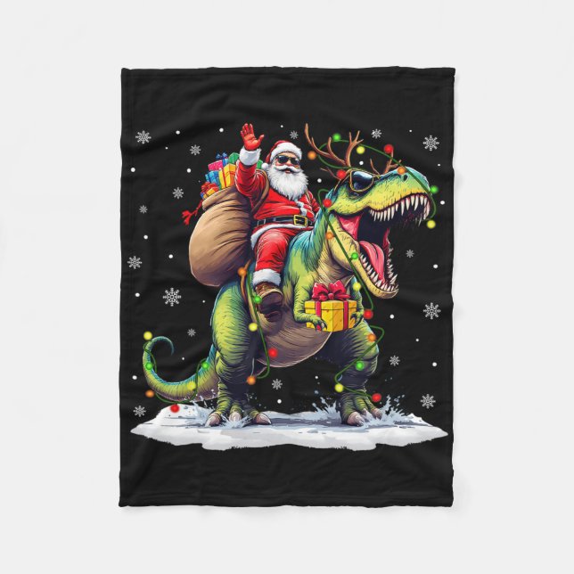 Manta Polar Navidades de Santa Riding Dinosaur T Rex Hombres X (Anverso)