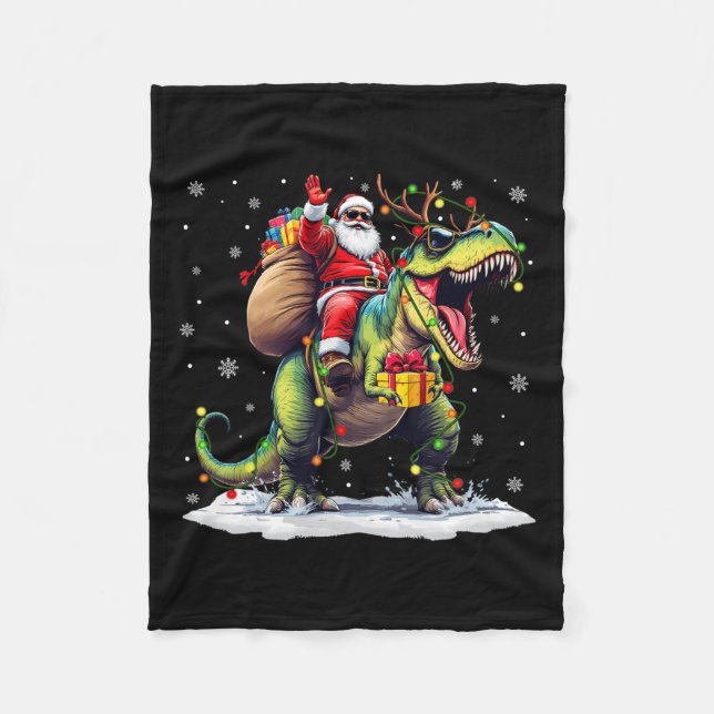 Manta Polar Navidades de Santa Riding Dinosaur T Rex Hombres X (Anverso)