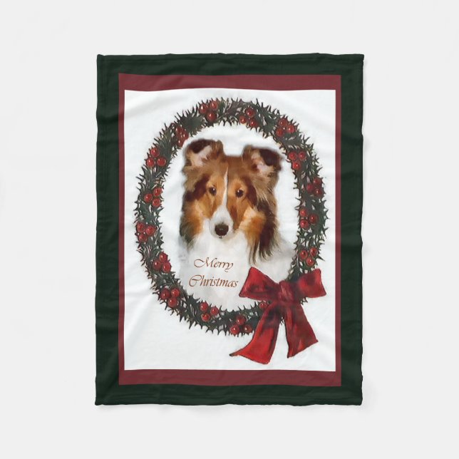 Manta Polar Navidades de Shetland Sheepdog Sheltie (Anverso)