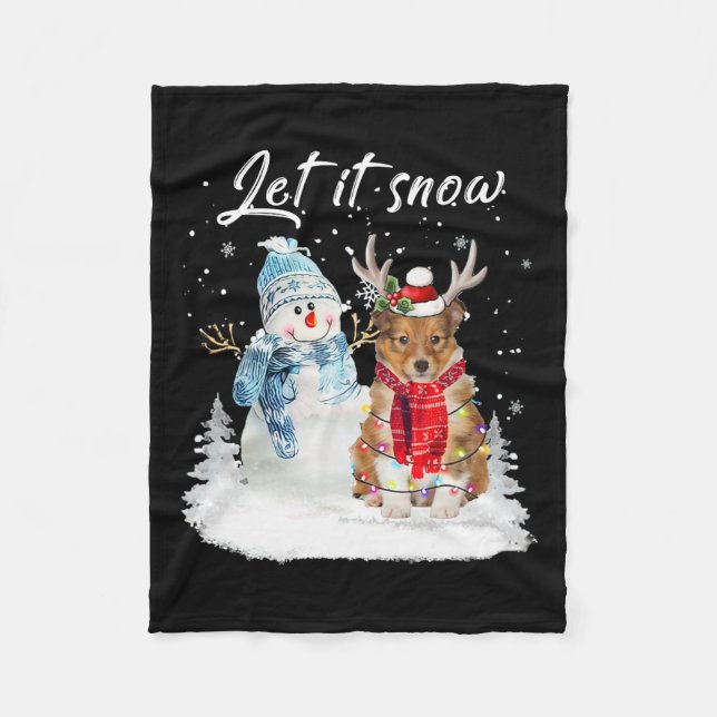 Manta Polar Navidades de Snowman Sheepdog Santa Dog (Anverso)
