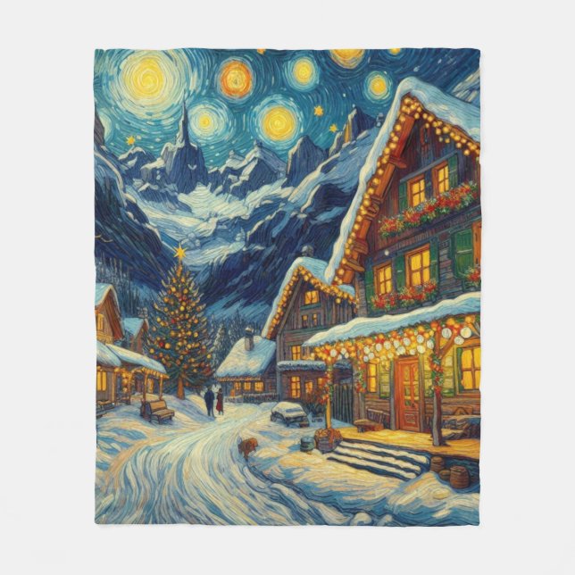 Manta Polar Navidades de Starry Night Mountain Village (Anverso)