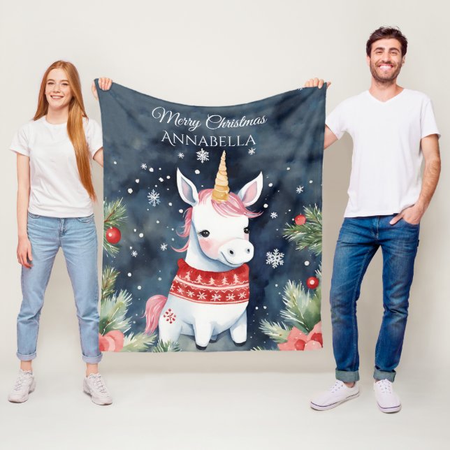 Manta Polar Navidades de Unicornio personalizados (In situ)