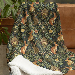 Manta Polar Navidades de William Morris Woodland Floral Rabbit
