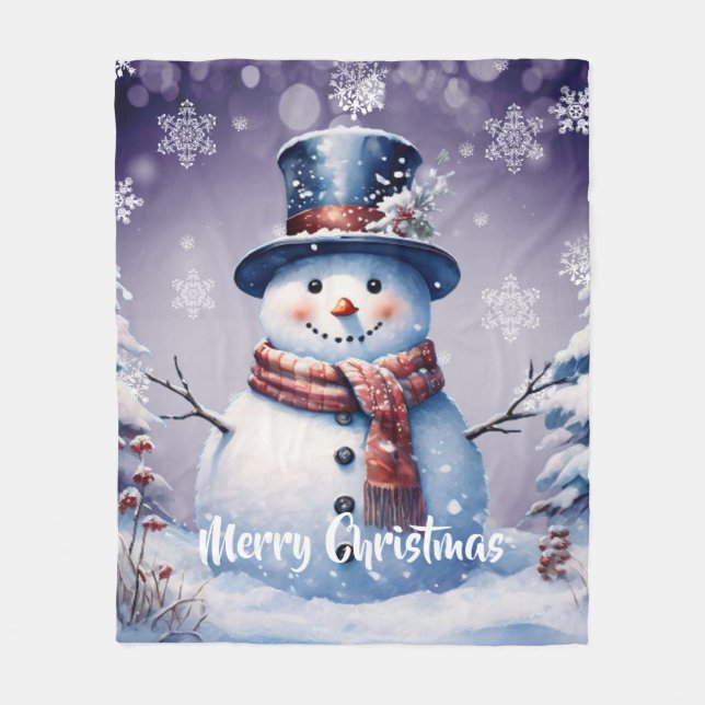 Manta Polar Navidades de Winter Forest Snowman | Morado (Anverso)